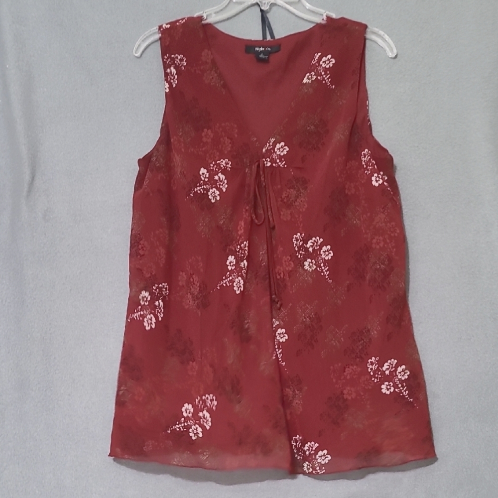 STYLE & CO Women's Burgundy V-Neck Sleeveless Floral Print Blouse - Size 14